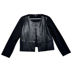 The Fisher Project Lamb Leather Panel Ponte Knit Open Front Jacket Size M Black